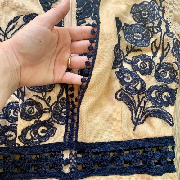 BANJUL Nude & Navy Blue Long Sleeve Romper Tattoo Lace Floral Mesh - Picture 6 of 10